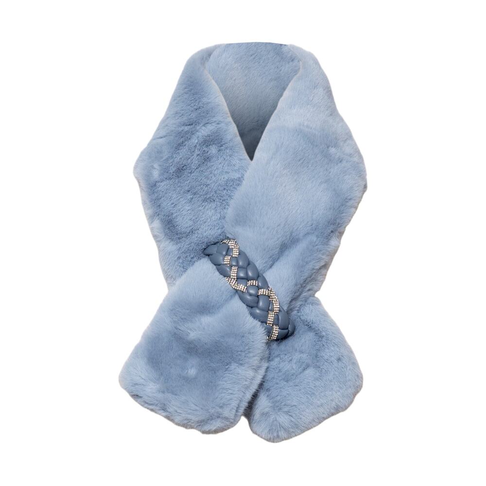 Women's Blue Faux Fur Pull Through Scarf One Size NEW